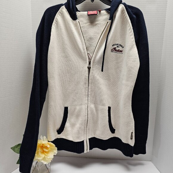 Indian Motorcycle Womens Logo Zip Up Hooded White Blue Sweater Jacket L Large - Picture 8 of 16